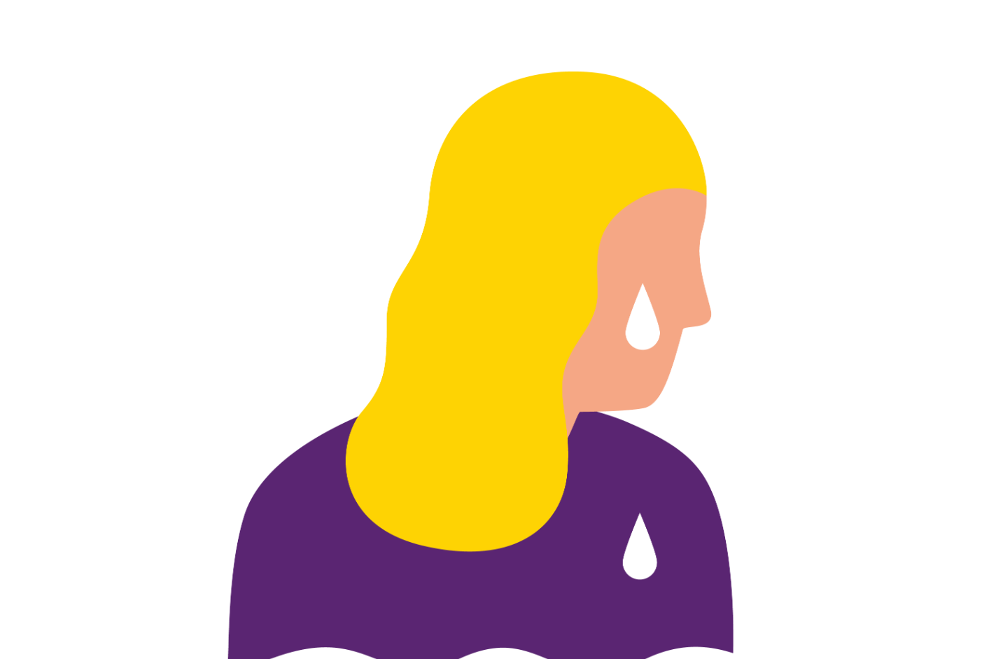 Frau mit blonden Haaren, die nachdenklich schaut und eine Träne hat.