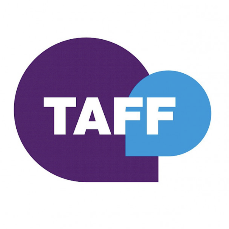 Logo mit lila und blauen Elementen und dem Text "TAFF".