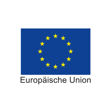 Flagge der Europäischen Union mit 12 gelben Sternen und dem Schriftzug „Europäische Union“.